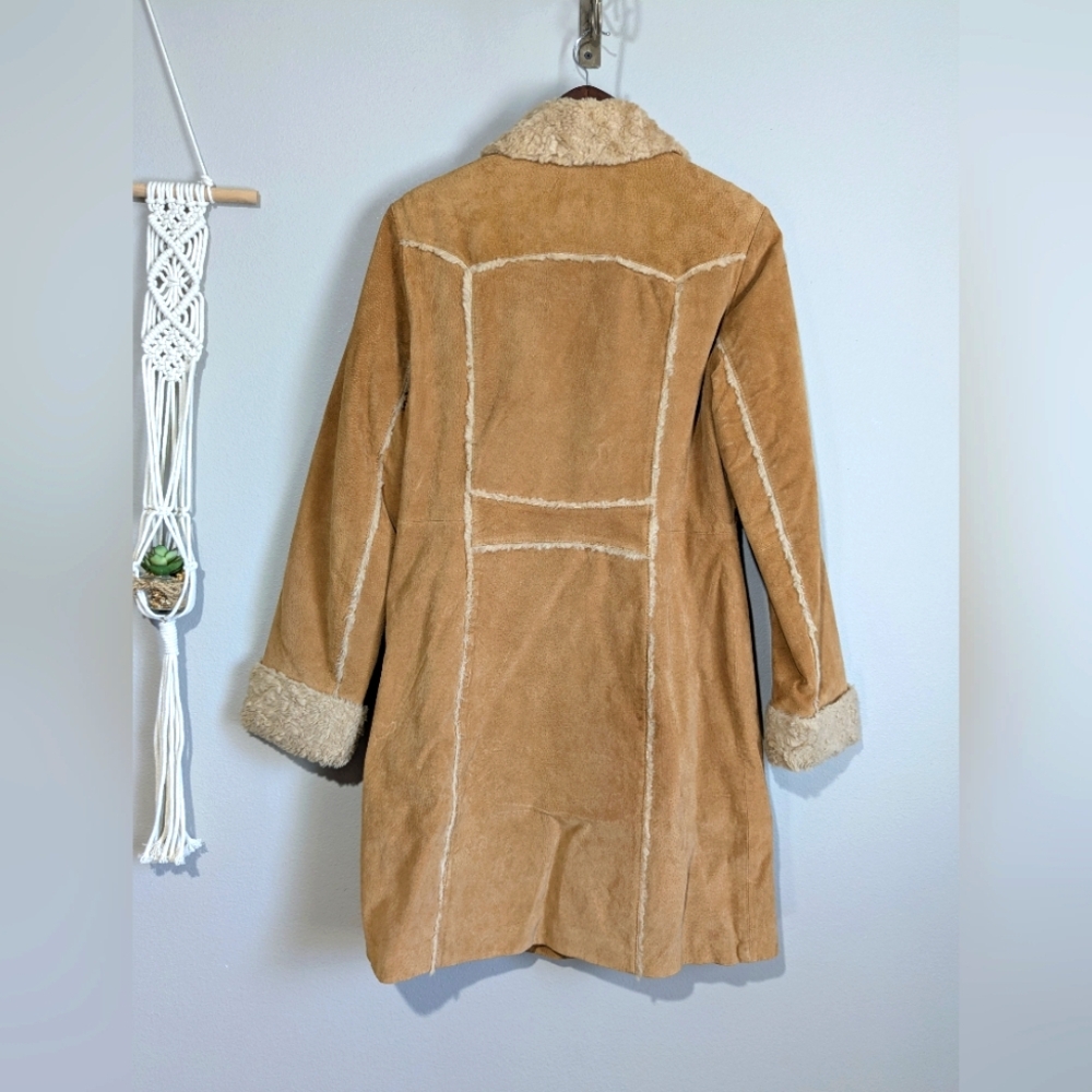 Vintage Giacca Long Leather And Shearling Fitted Button Front Penny Lane Coat S - Picture 8 of 13
